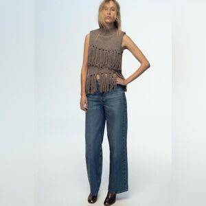 Zara fringed knit vest top NWT